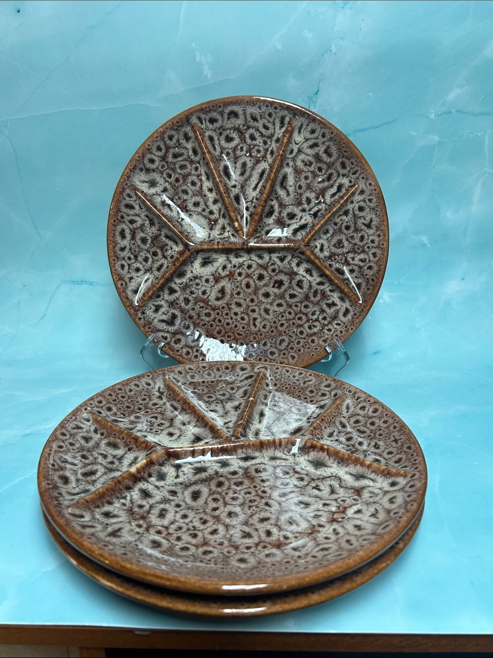 vintage fondue or grill plates Canada pottery 3373. Set of 3